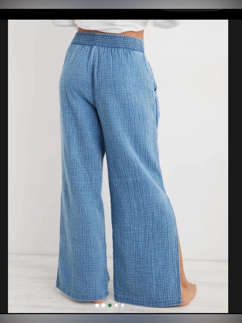 Aerie Wide Leg Cotton Gauze Side Slit Coastal Beachy Pants , M - Picture 2 of 11